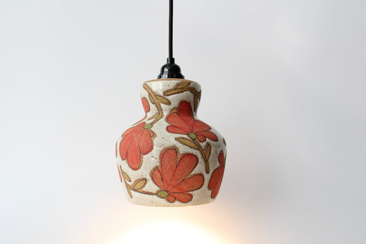 078. Red Flower Pendant Lamp - approx. 7.5" x 7" for shade
