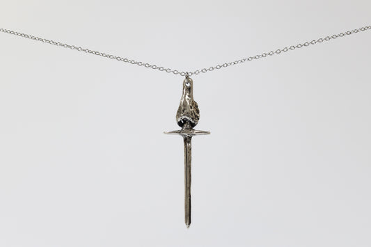SILVER Ace of Swords Pendant Necklace. Sterling silver. 1" x 2.5". Select chain length 16, 18, 20 inch