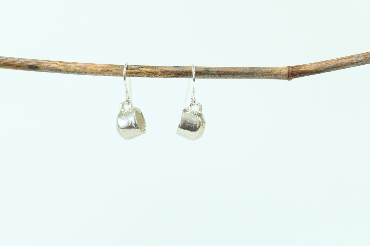 SILVER Muggie Earrings. Sterling silver hooks. Mug is 1/4" tall