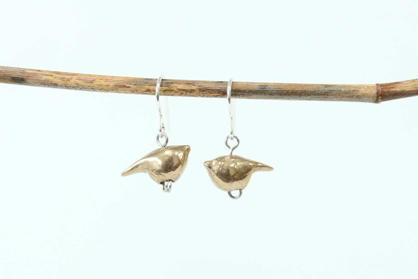 BRONZE Birds Earrings. Sterling silver hooks. 5/8"