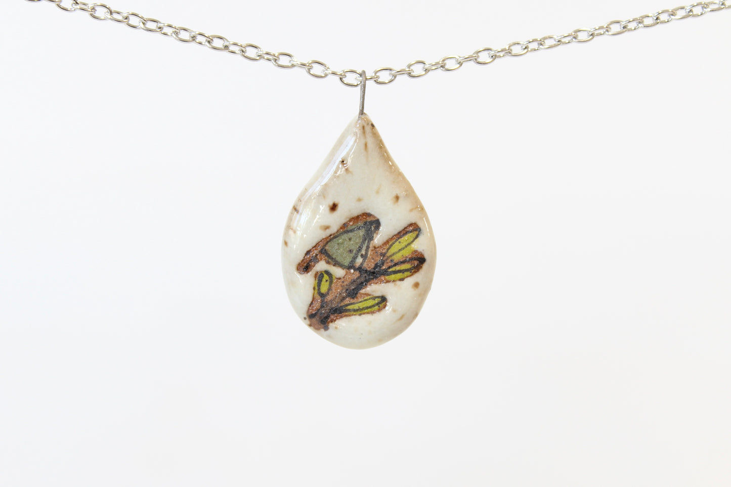 028. Muted Green Bird Flat Necklace - .75" x 1.5"