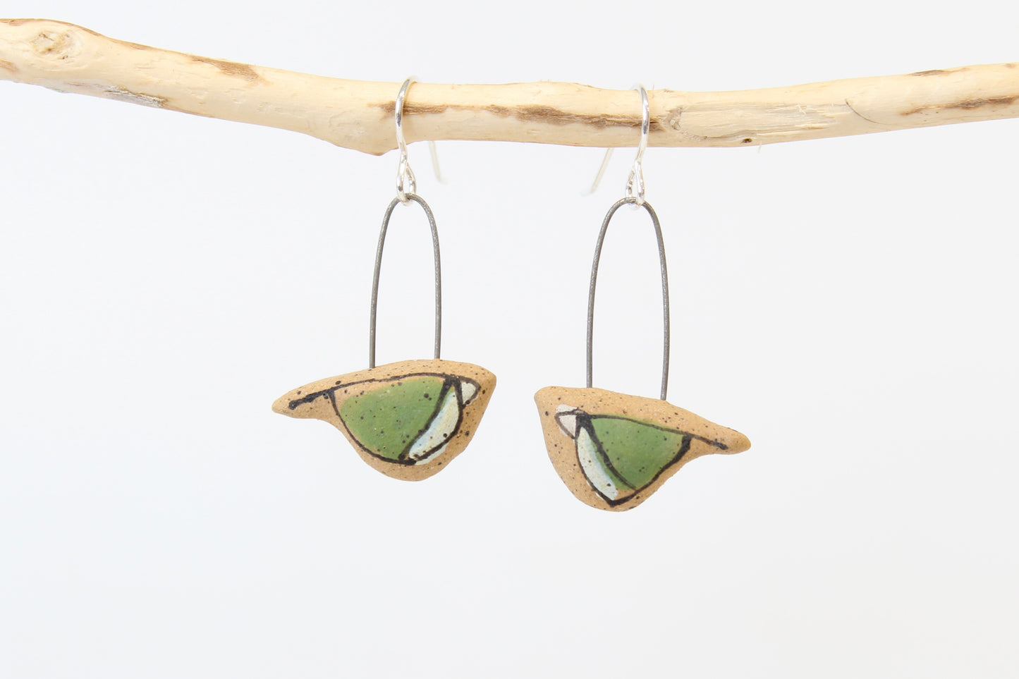 010. Green Bird Earrings - 1"