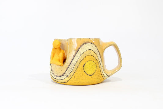 007. Yellow Wave with Circles Textured Buddy Mug - 12oz.