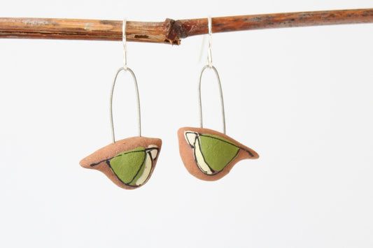 054. Green Bird Earrings - 1"