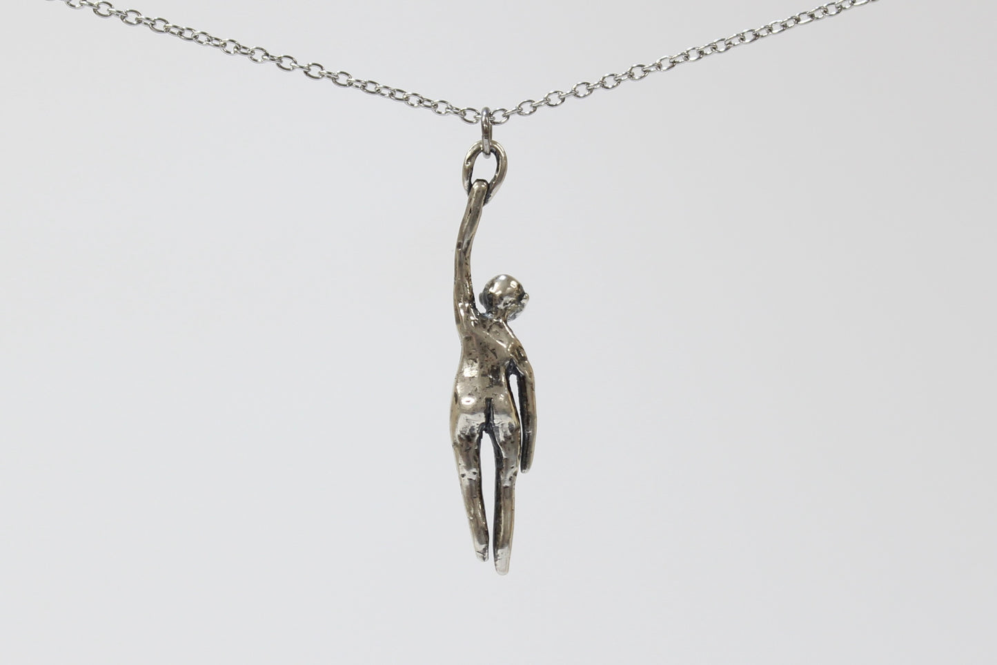 SILVER Hang in There Buddy (looking down) Pendant Necklace. Sterling silver. 1 1/2" x 1/2". Select chain length 16, 18, 20 inch