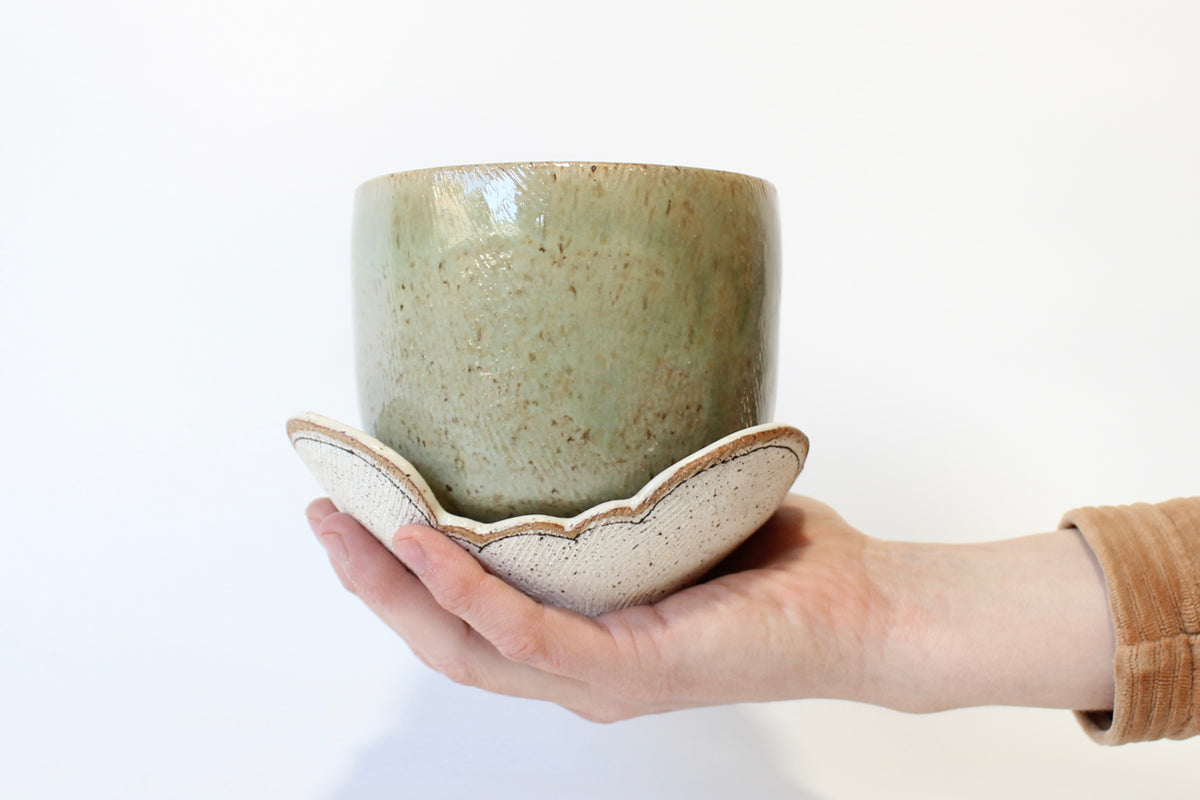 202. Textured Tabletop Cloud Planter with Tray - MEDIUM pot- turquoise sky or sunshine yellow plant pot - 4.5''h x 5''w