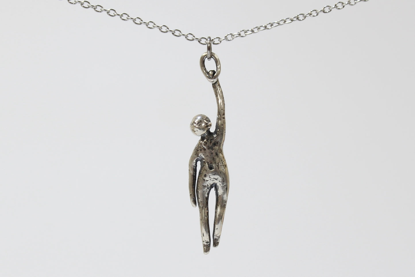 SILVER Hang in There Buddy (looking down) Pendant Necklace. Sterling silver. 1 1/2" x 1/2". Select chain length 16, 18, 20 inch