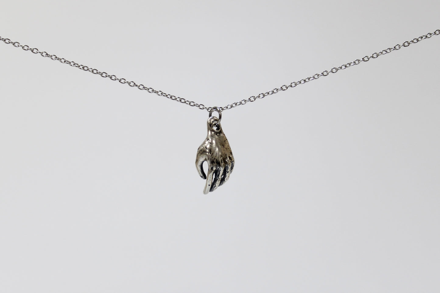 Hand Pendant Necklace. Sterling silver. 1" x 2.5". Select chain length 16, 18, 20 inch