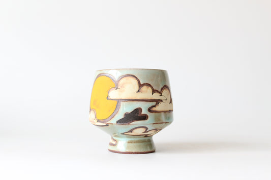 032. Cloud and Sun Cup (no handle) 10oz.  (new red clay!)