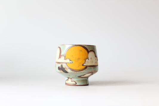 033. Cloud and Sun Cup (no handle) 8oz.  (new red clay!)