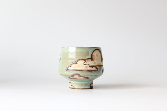 033. Cloud and Sun Cup (no handle) 8oz.  (new red clay!)