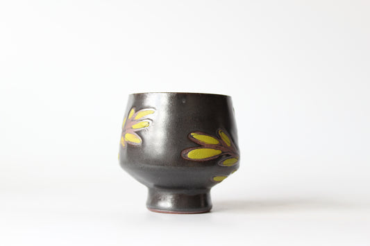 037. Blue Bird Cup with Black Glaze (no handle) 8oz.  (new red clay!)