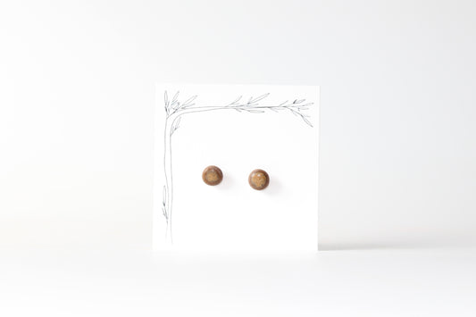 096. Brown Glazed Dot Stud Earrings on stainless steel stud with stabilizer backs - 3/8"