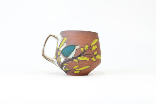 035. Teal Bird Mug with Toast Moon 11oz.