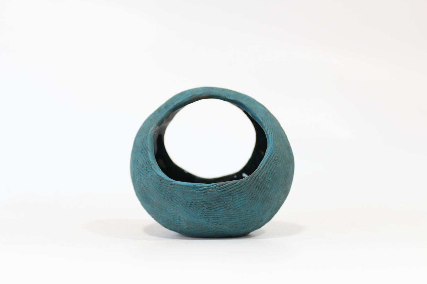 087. Textured Teal Pinched Basket Bowl - 5" x 4" x 4.25"