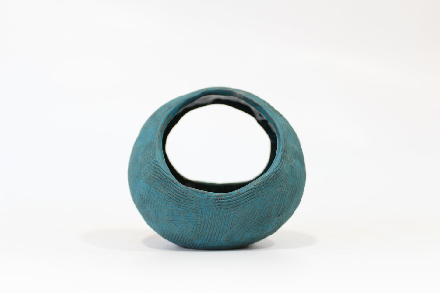 087. Textured Teal Pinched Basket Bowl - 5" x 4" x 4.25"