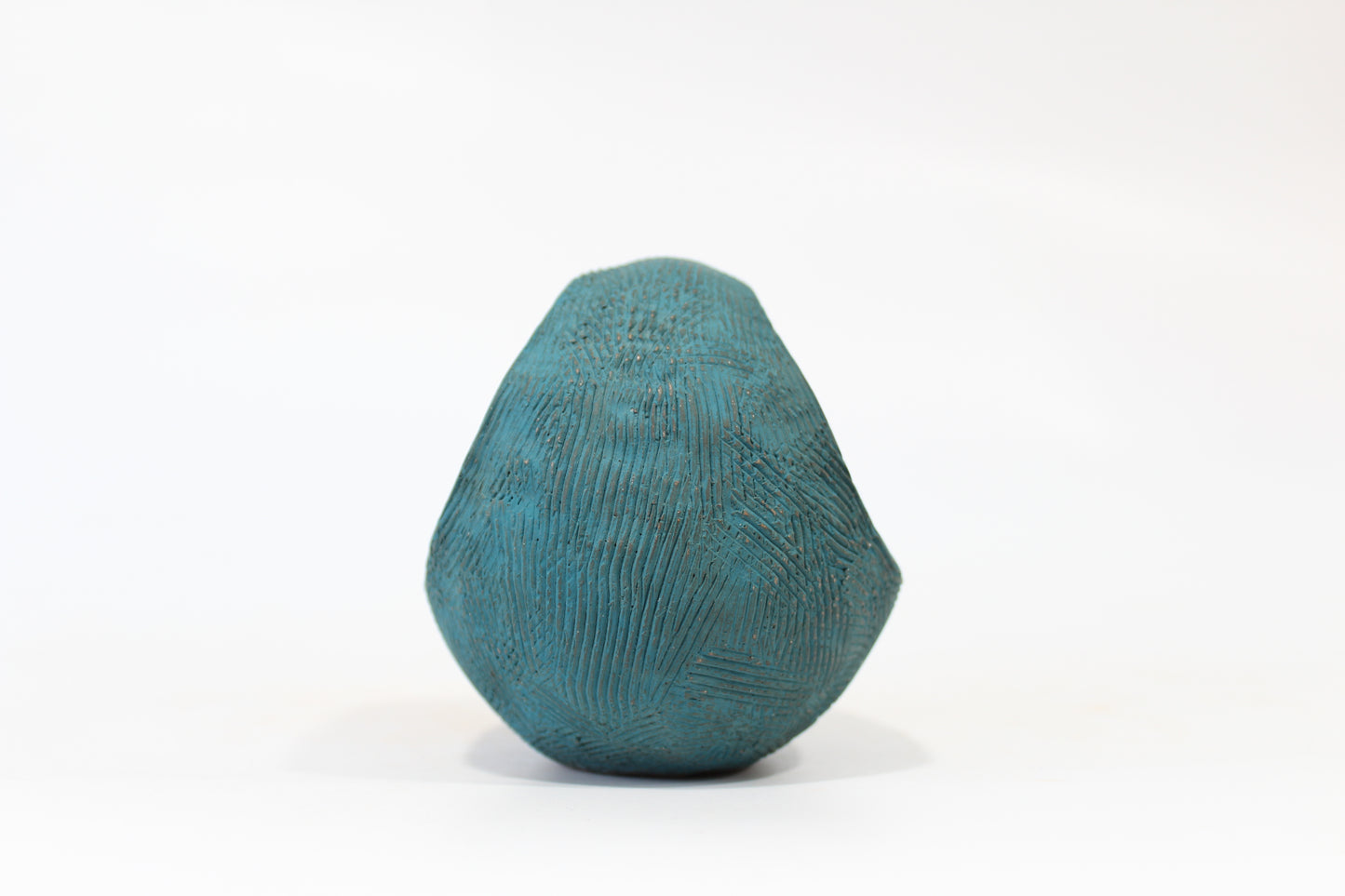 087. Textured Teal Pinched Basket Bowl - 5" x 4" x 4.25"