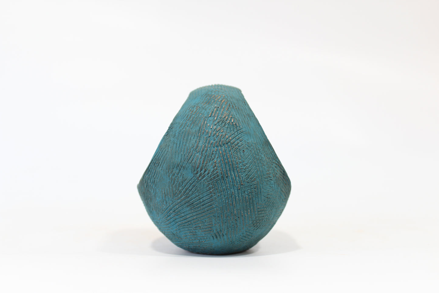 087. Textured Teal Pinched Basket Bowl - 5" x 4" x 4.25"