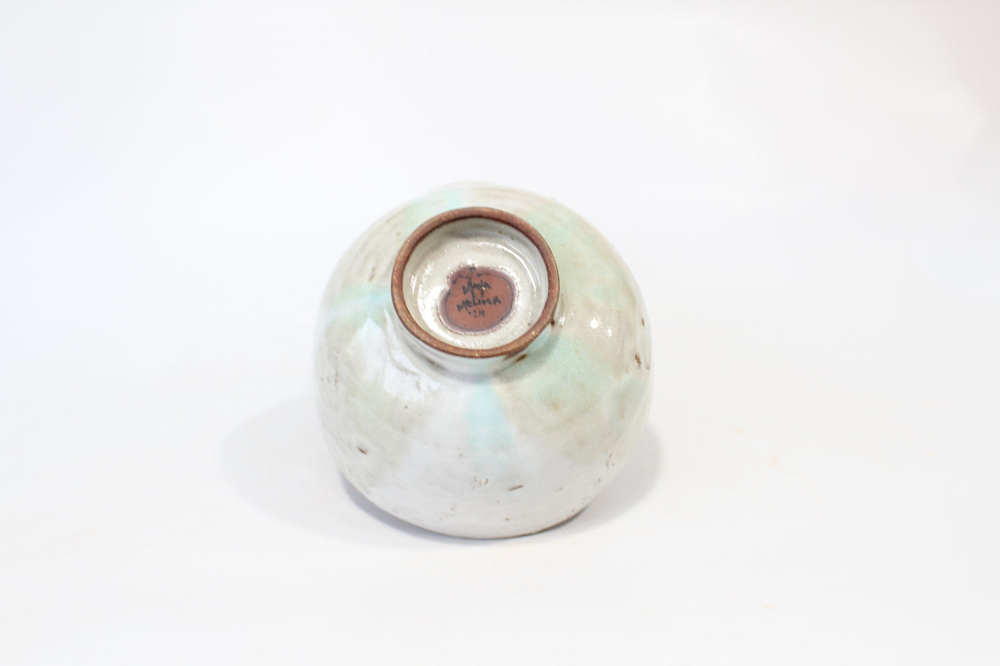 093. Bowl - White and Turquoise Glaze -  6'' x 6'' x 3.5''