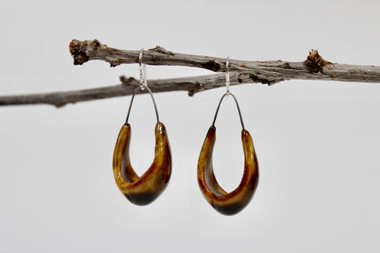 136. Brown Glaze Basket Earrings withSterling Silver Hooks - 2" h x 3/4"