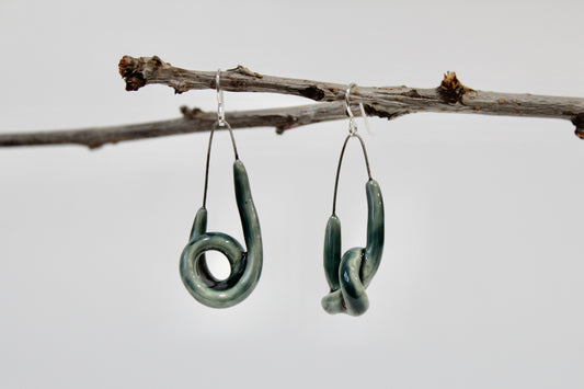 138. Muted Teal Knot Earrings - 1.5"x .75"