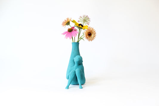 003. Teal Vase Buddy - 5.5" height x 3" width x 6" depth (two pieces)