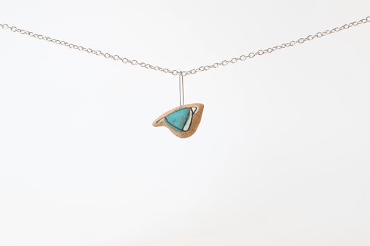070. Teal Underglaze Bird Necklace - 1" x 1"