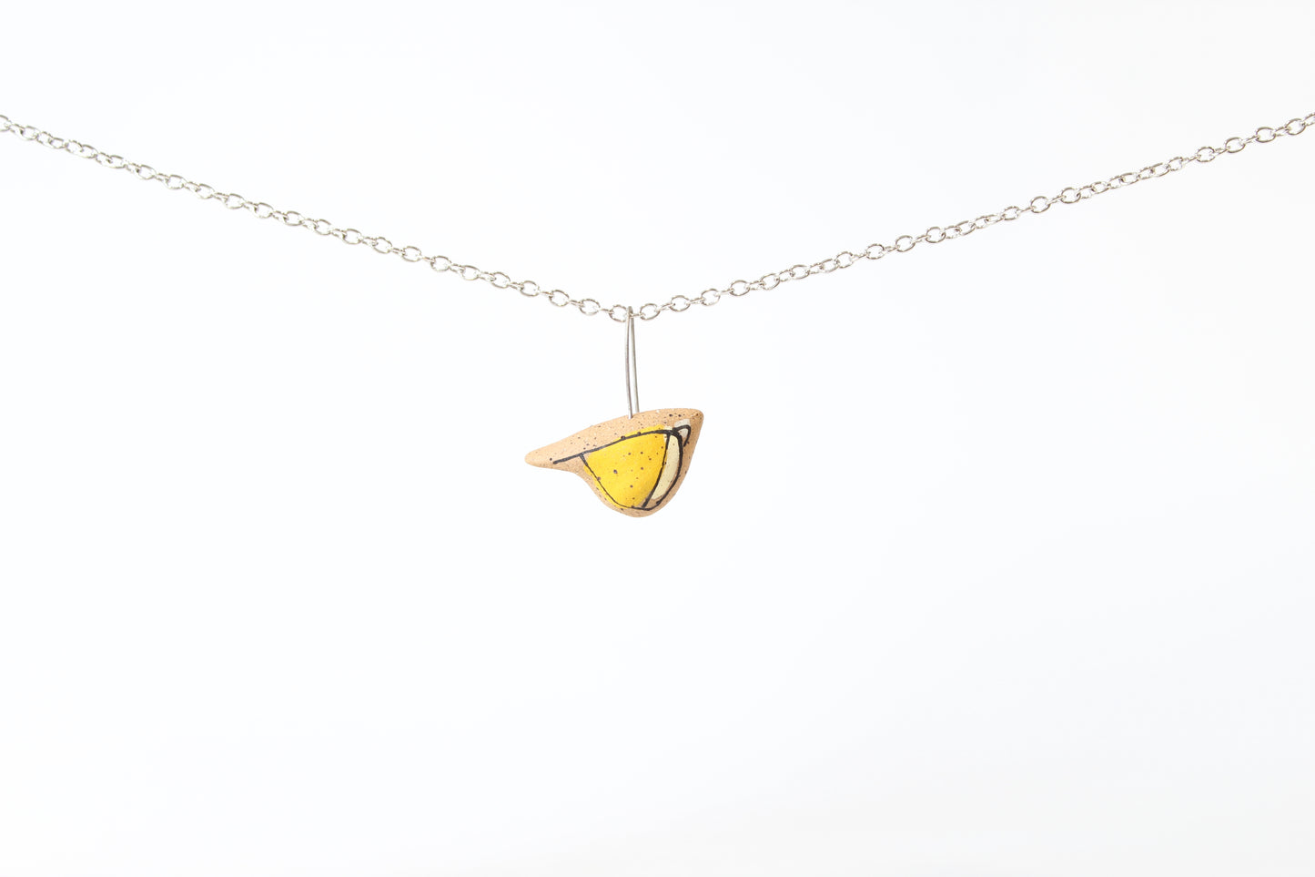 072. Yellow Underglaze Bird Necklace - 1" x 1"