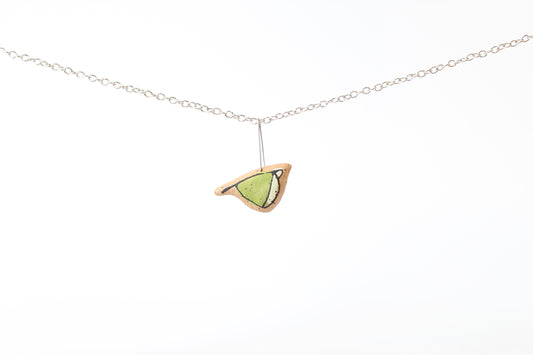 074. Green Underglaze Bird Necklace - 1" x 1"