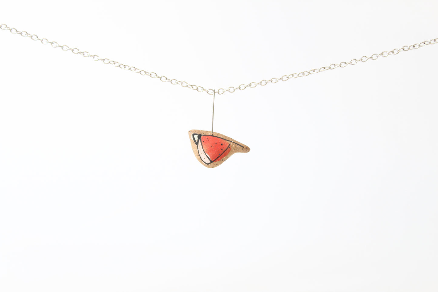 076. Orange Underglaze Bird Necklace - 1" x 1"