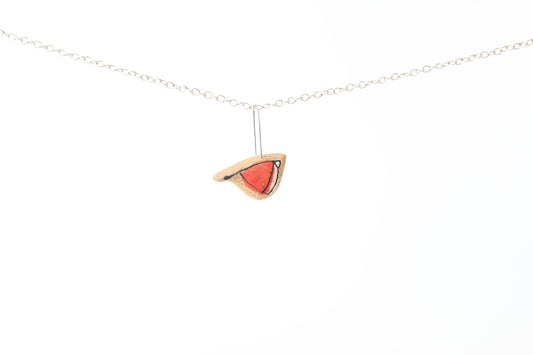 077. Red Underglaze Bird Necklace - 1" x 1"