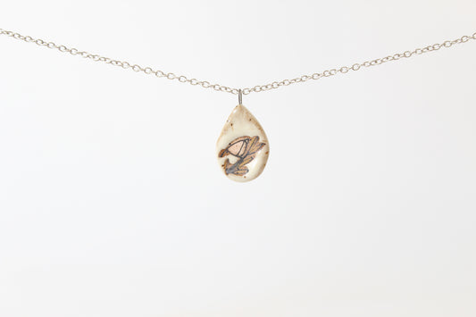 051.  Pink Bird Disk Necklace - .75" x 1.5"