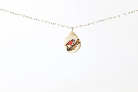 052. Red Bird Disk Necklace - .75" x 1.5"