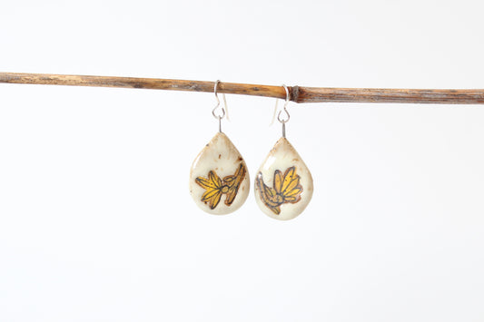 054. Yellow Flowers Disk Earrings - 1"