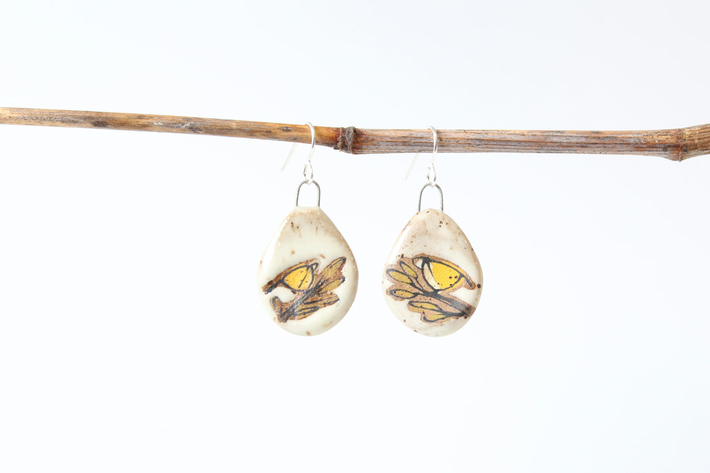 059. Yellow Bird Disk Earrings - 1"