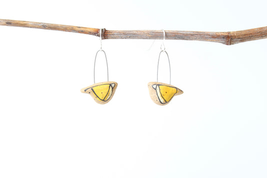 065. Yellow Bird Earrings - 1"