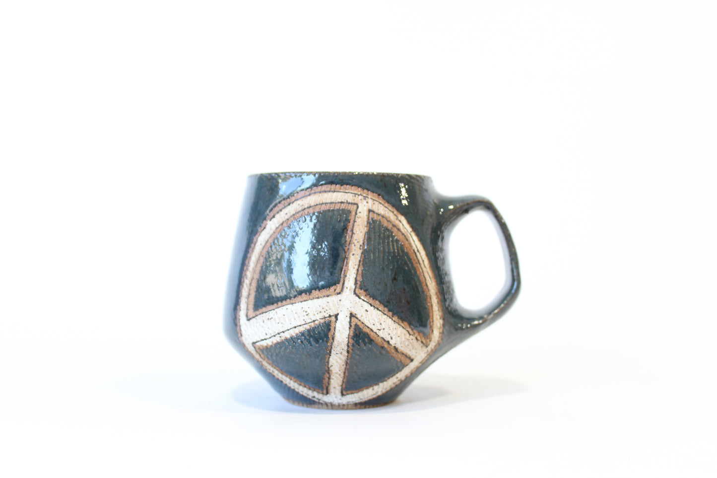 029. Textured Peace Sign Mug - Dark Blue - 14oz.