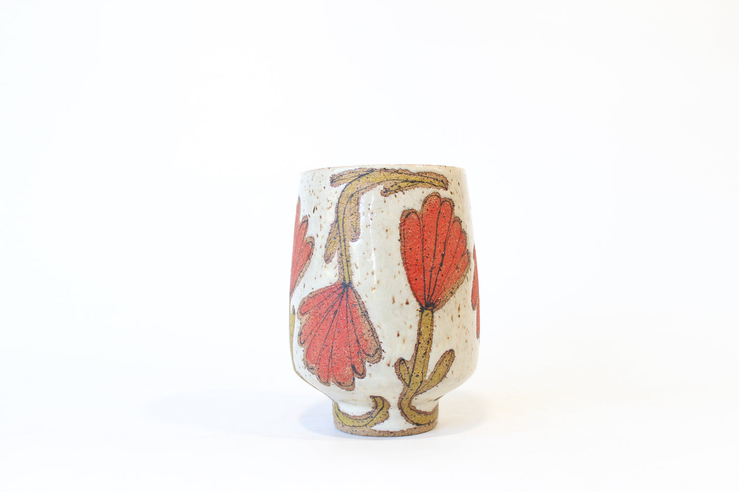032. Red Flower Cup (no handle) - 14oz.