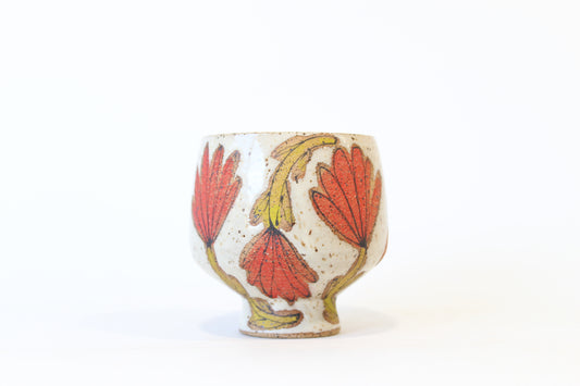 037. Red Flowers Cup (no handle) - 8oz.