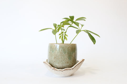 046. Textured Cloud Planter with Tray - small pot - 3.5''h x 4.5''w