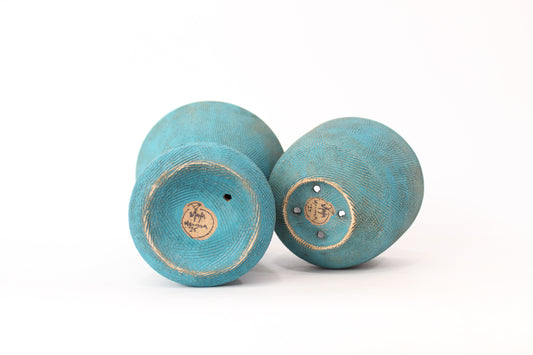 054. Textured Pedestal Planter  - Teal - medium pot - 9''h x 5.5''w