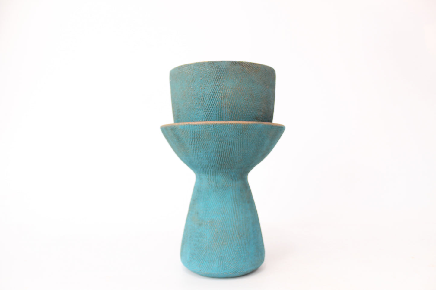 054. Textured Pedestal Planter  - Teal - medium pot - 9''h x 5.5''w