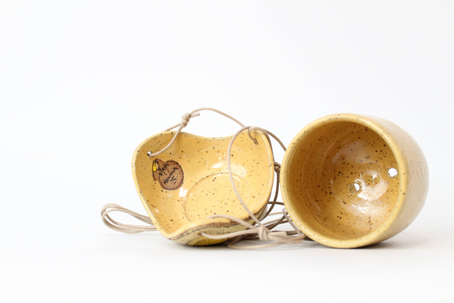 051. Textured Yellow Wave with Circles Planter - small pot - 3.5''h x 4''w