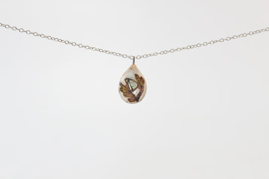 200. Light Teal Bird Disc Necklace - 1" x 2"