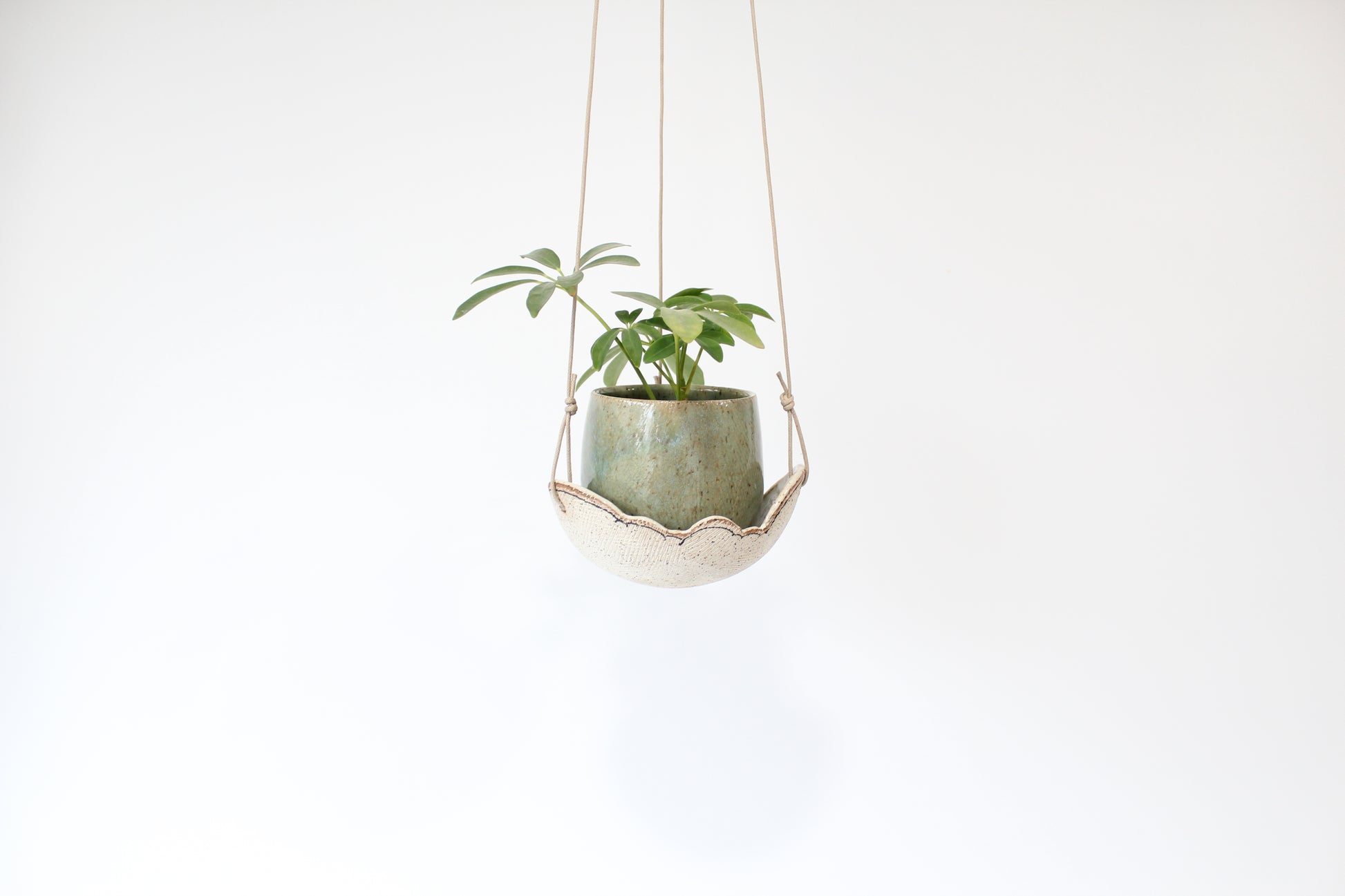 turquoise hanging planter 000. Turquoise or Yellow Textured Cloud Hanging Planter with Tray approx. 4''h x 4''w