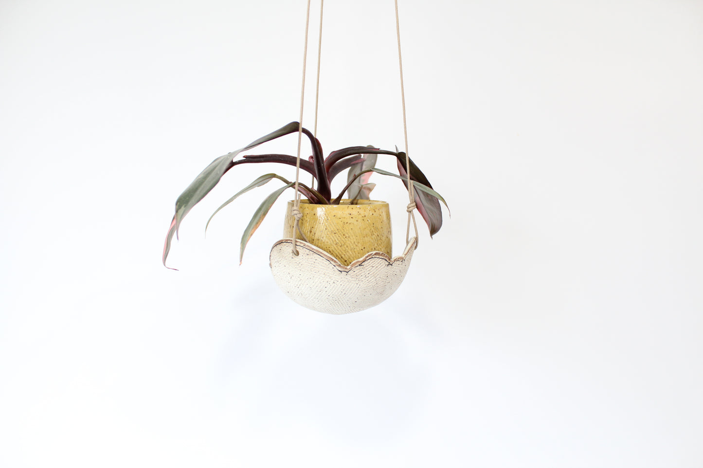 000. Turquoise or Yellow Textured Cloud Hanging Planter with Tray approx. 4''h x 4''w - SMALL Size Pot