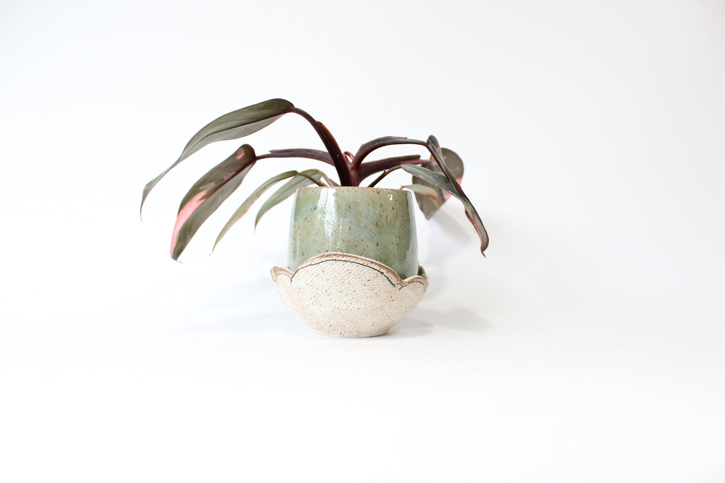 000. Turquoise or Yellow Textured Cloud Planter with Tray approx. 4''h x 4''w - SMALL Size Pot