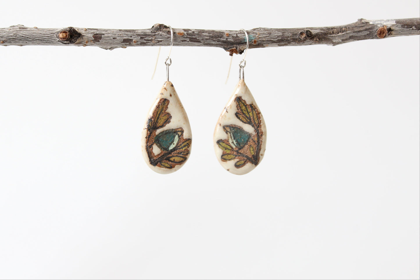 133. Teal Bird Flat Earrings - 1"