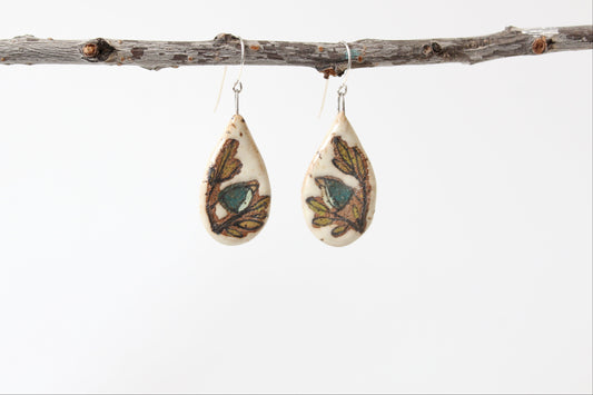 133. Teal Bird Flat Earrings - 1"