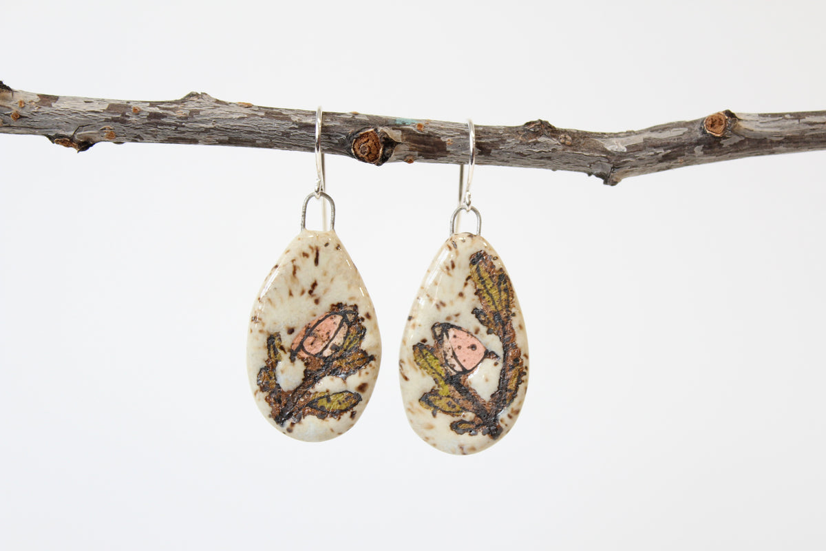 109. Pink Bird Disk Earrings - 1"